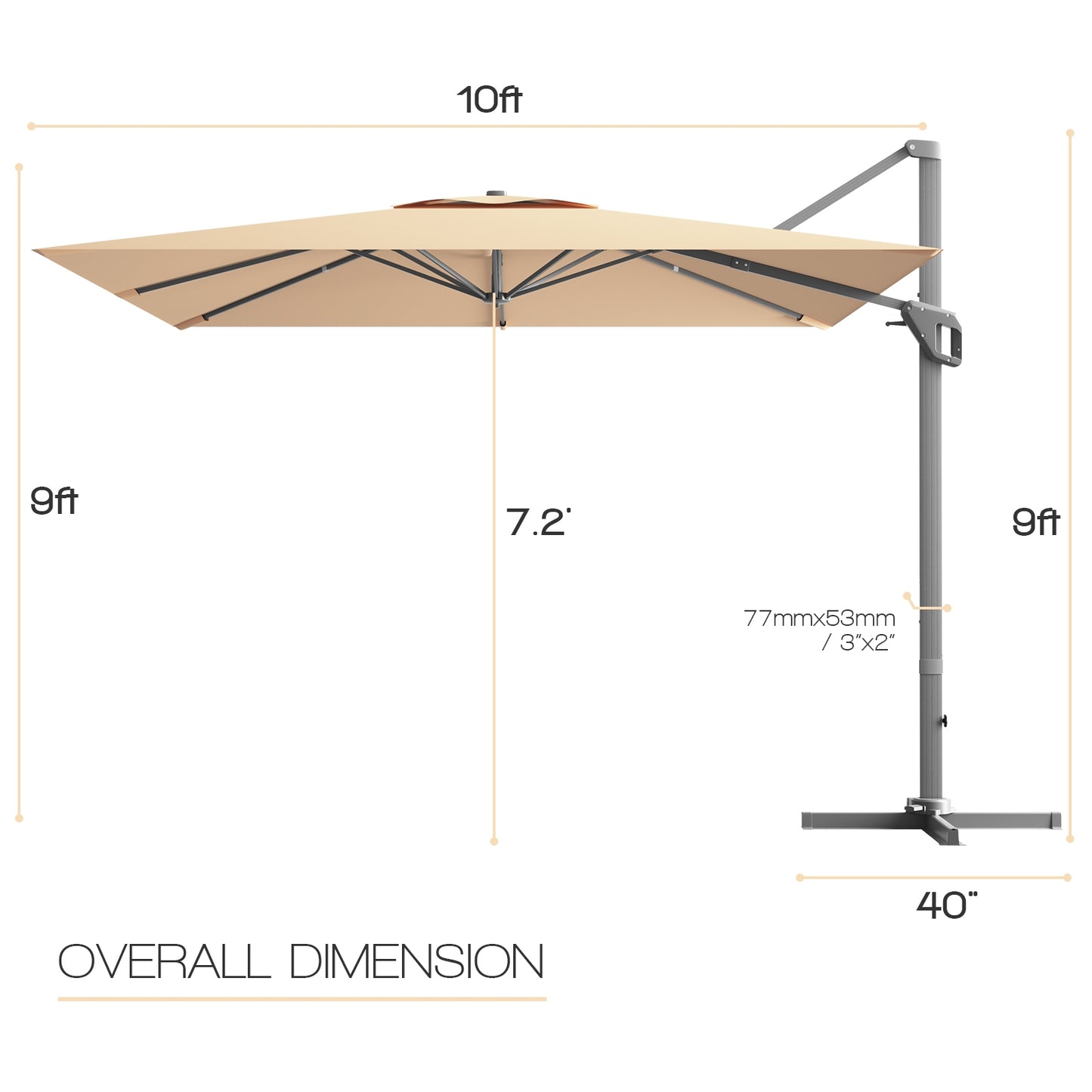 10 x 10 Feet Patio Offset Cantilever Umbrella with Aluminum 360-degree Rotation Tilt, Beige Outdoor Umbrellas   at Gallery Canada