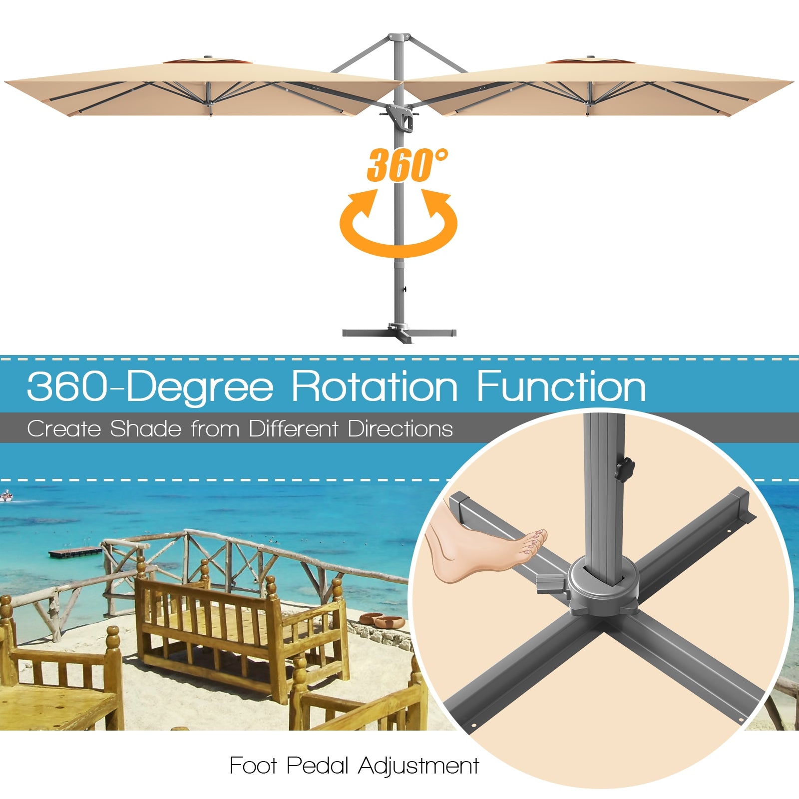 10 x 10 Feet Patio Offset Cantilever Umbrella with Aluminum 360-degree Rotation Tilt, Beige Outdoor Umbrellas   at Gallery Canada