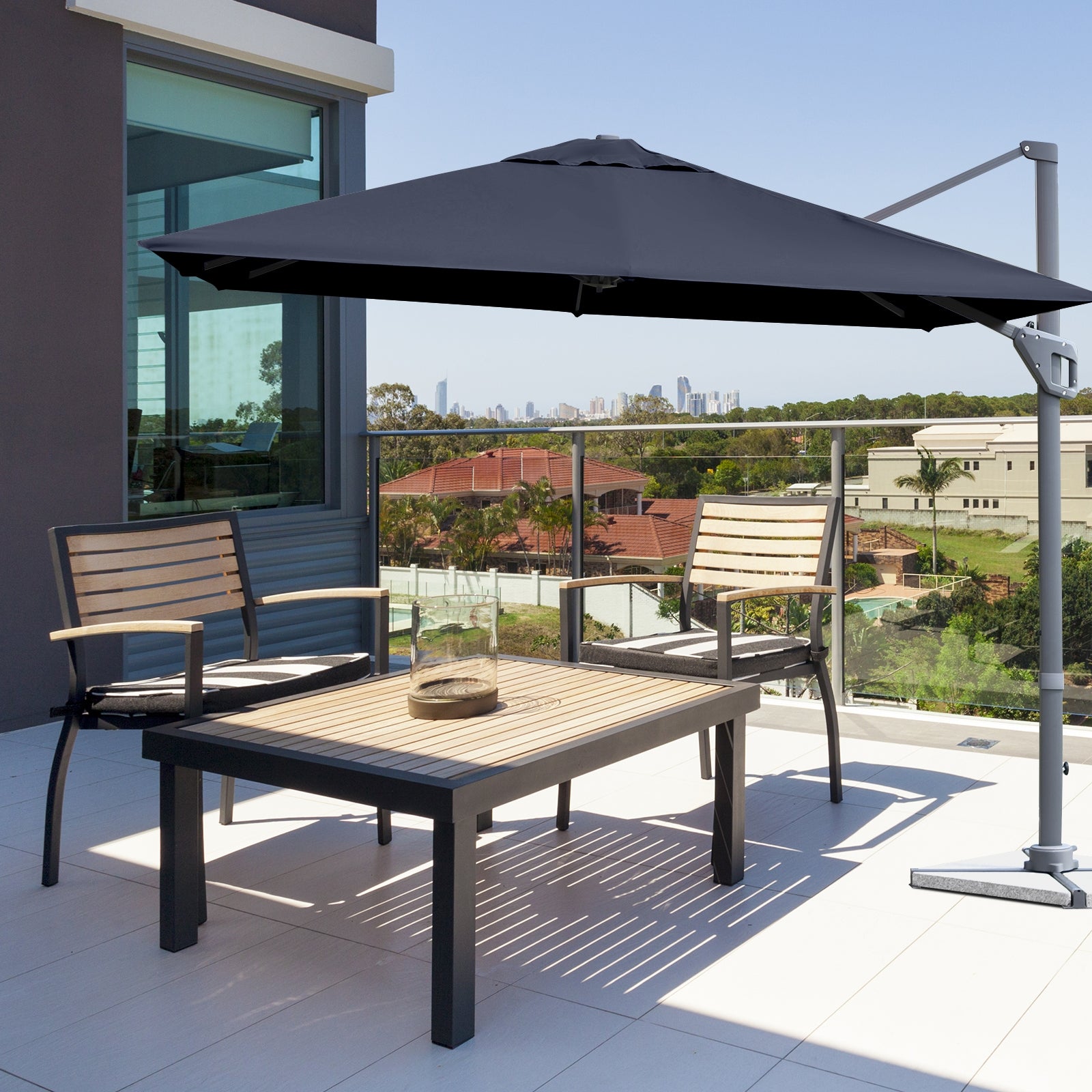 10 x 10 Feet Patio Offset Cantilever Umbrella with Aluminum 360-degree Rotation Tilt, Navy Outdoor Umbrellas   at Gallery Canada