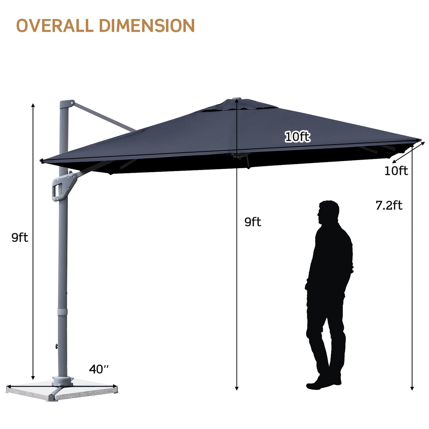 10 x 10 Feet Patio Offset Cantilever Umbrella with Aluminum 360-degree Rotation Tilt, Navy Outdoor Umbrellas   at Gallery Canada