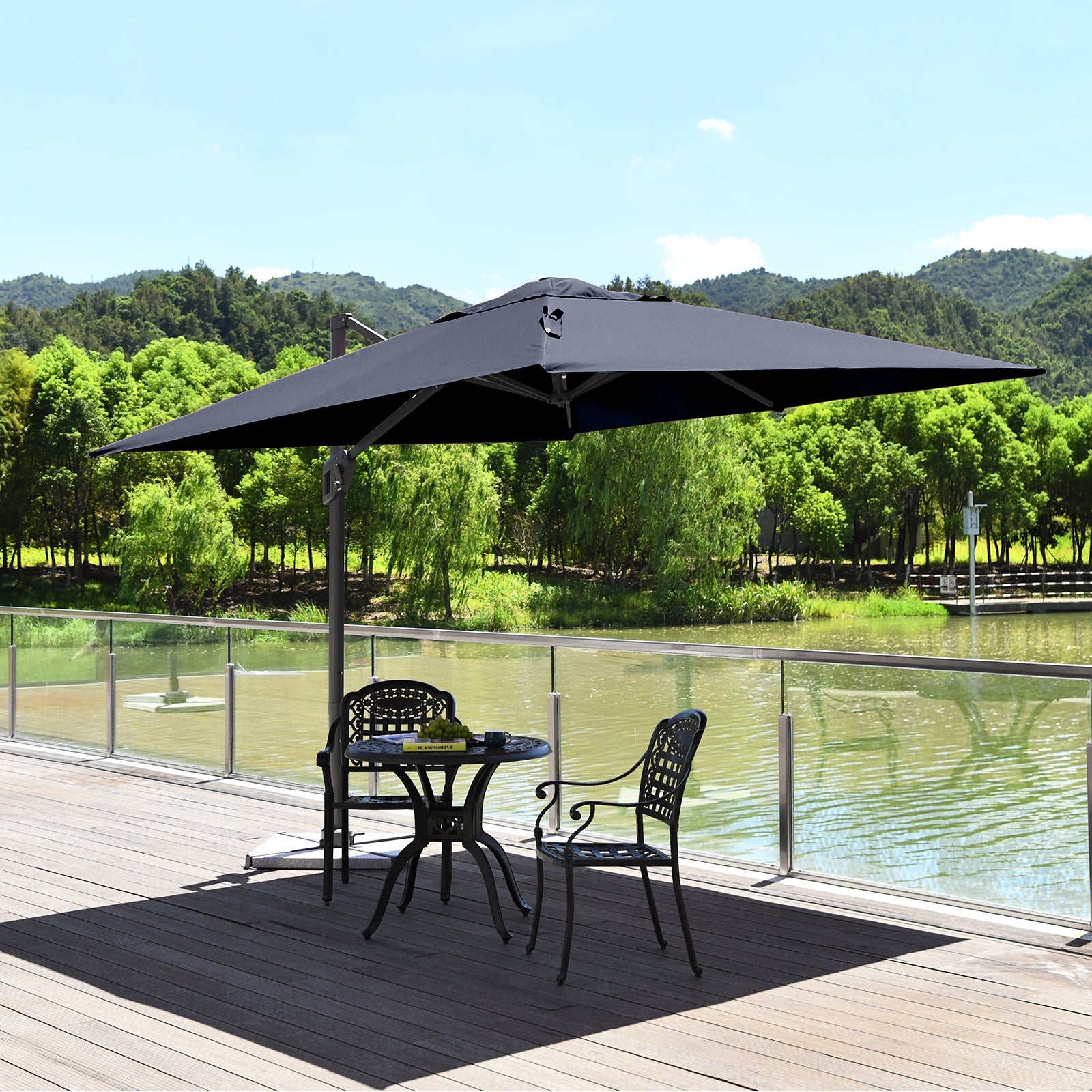 10 x 10 Feet Patio Offset Cantilever Umbrella with Aluminum 360-degree Rotation Tilt, Navy Outdoor Umbrellas   at Gallery Canada