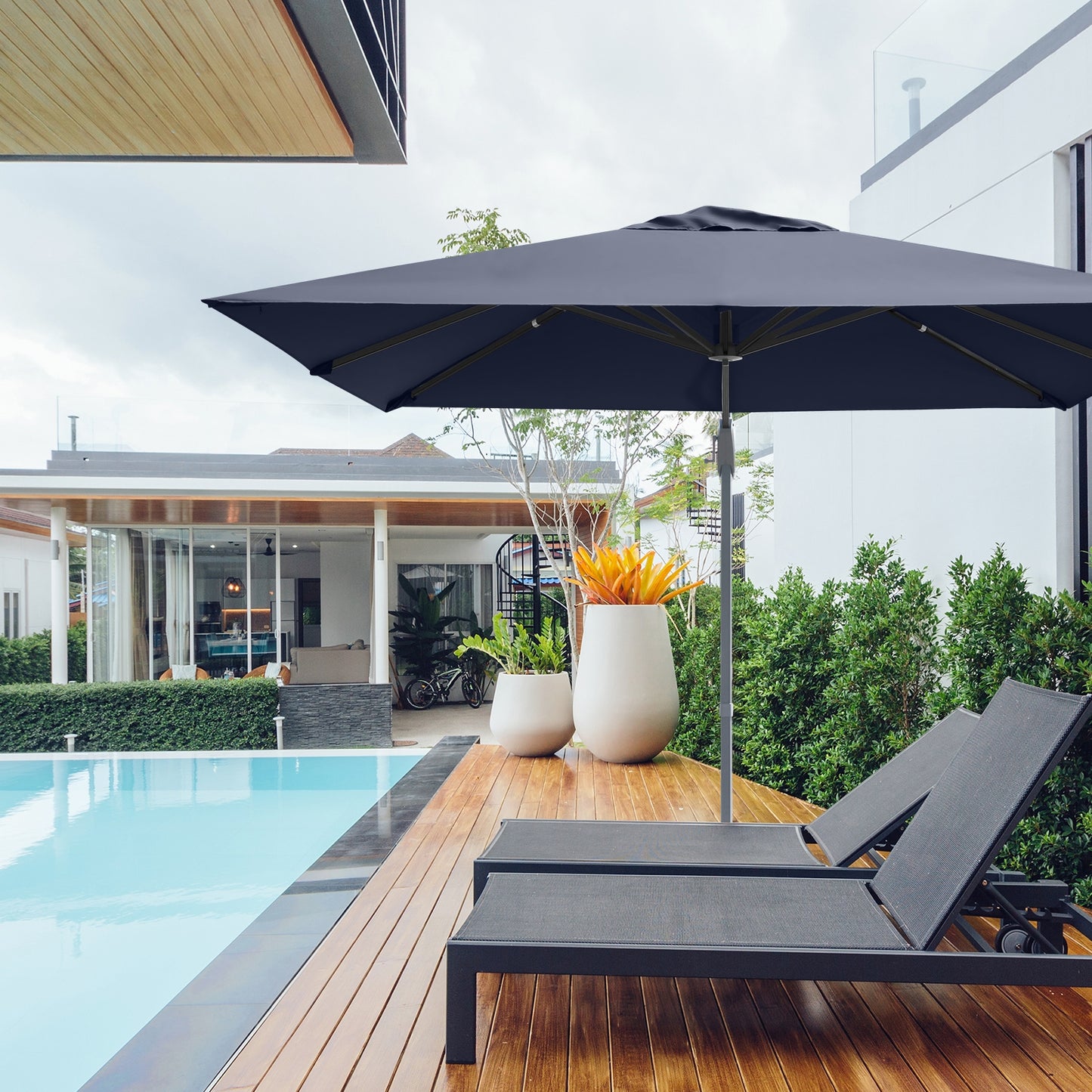 10 x 10 Feet Patio Offset Cantilever Umbrella with Aluminum 360-degree Rotation Tilt, Navy Outdoor Umbrellas   at Gallery Canada