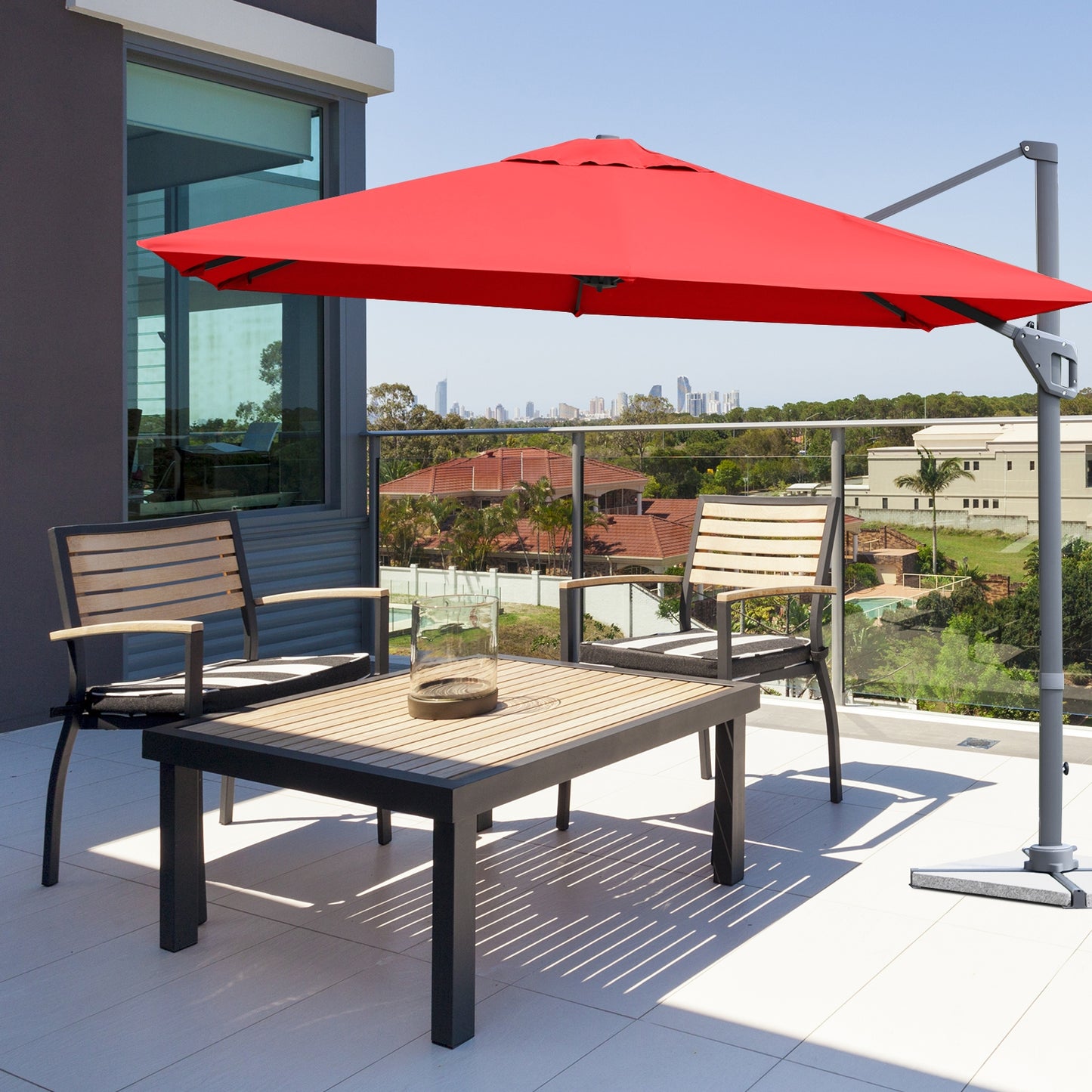 10 x 10 Feet Patio Offset Cantilever Umbrella with Aluminum 360-degree Rotation Tilt, Orange Outdoor Umbrellas   at Gallery Canada