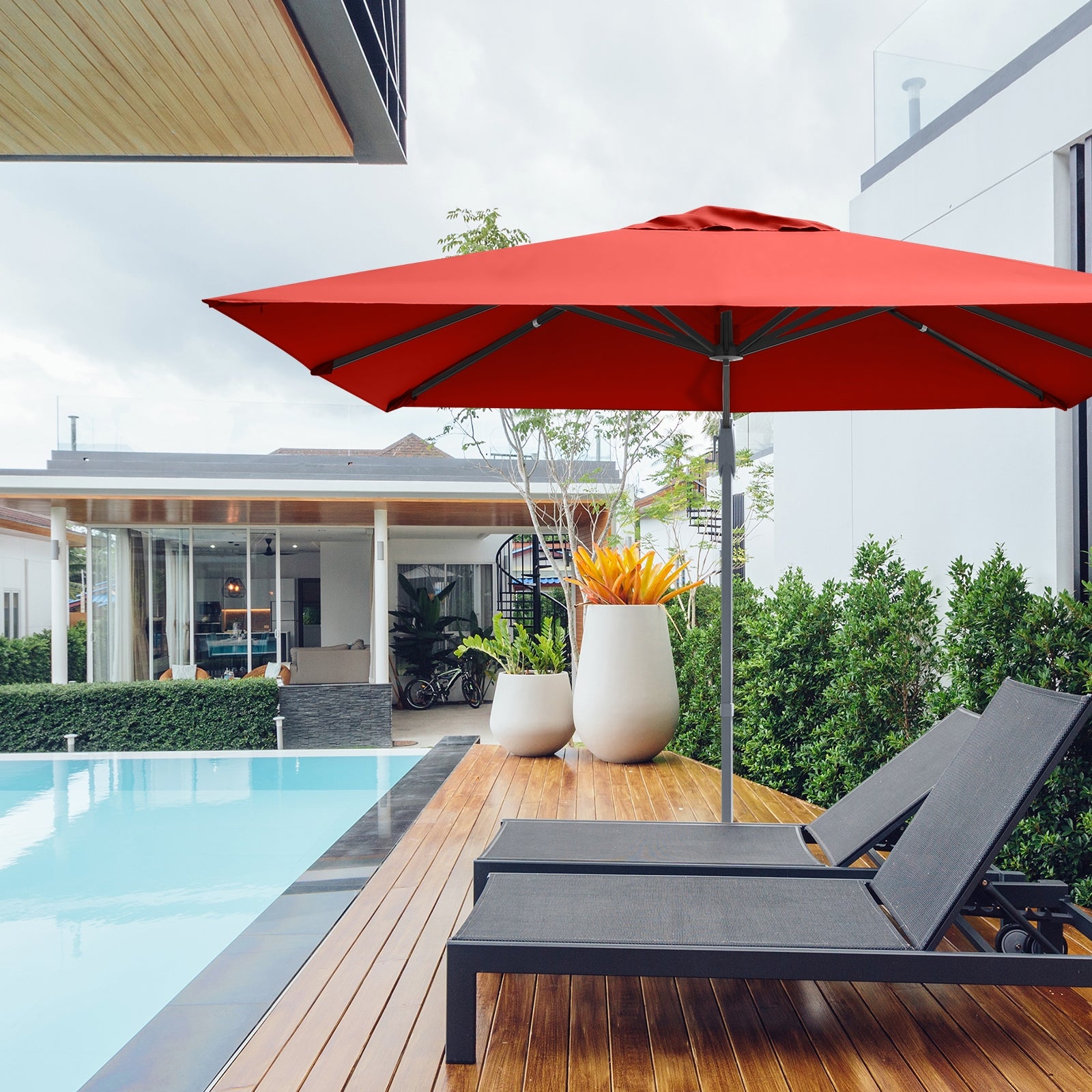 10 x 10 Feet Patio Offset Cantilever Umbrella with Aluminum 360-degree Rotation Tilt, Orange Outdoor Umbrellas   at Gallery Canada