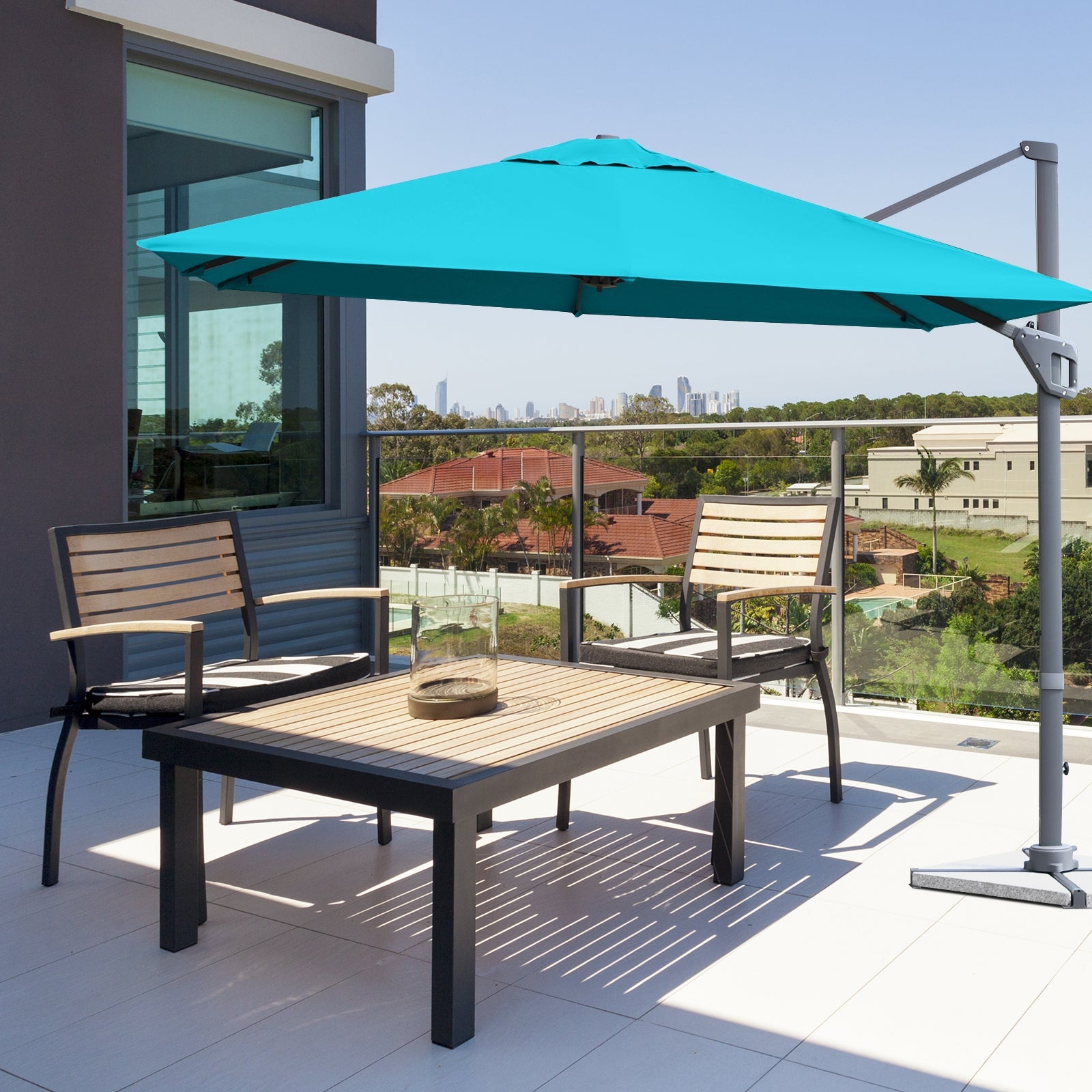 10 x 10 Feet Patio Offset Cantilever Umbrella with Aluminum 360-degree Rotation Tilt, Turquoise Outdoor Umbrellas   at Gallery Canada