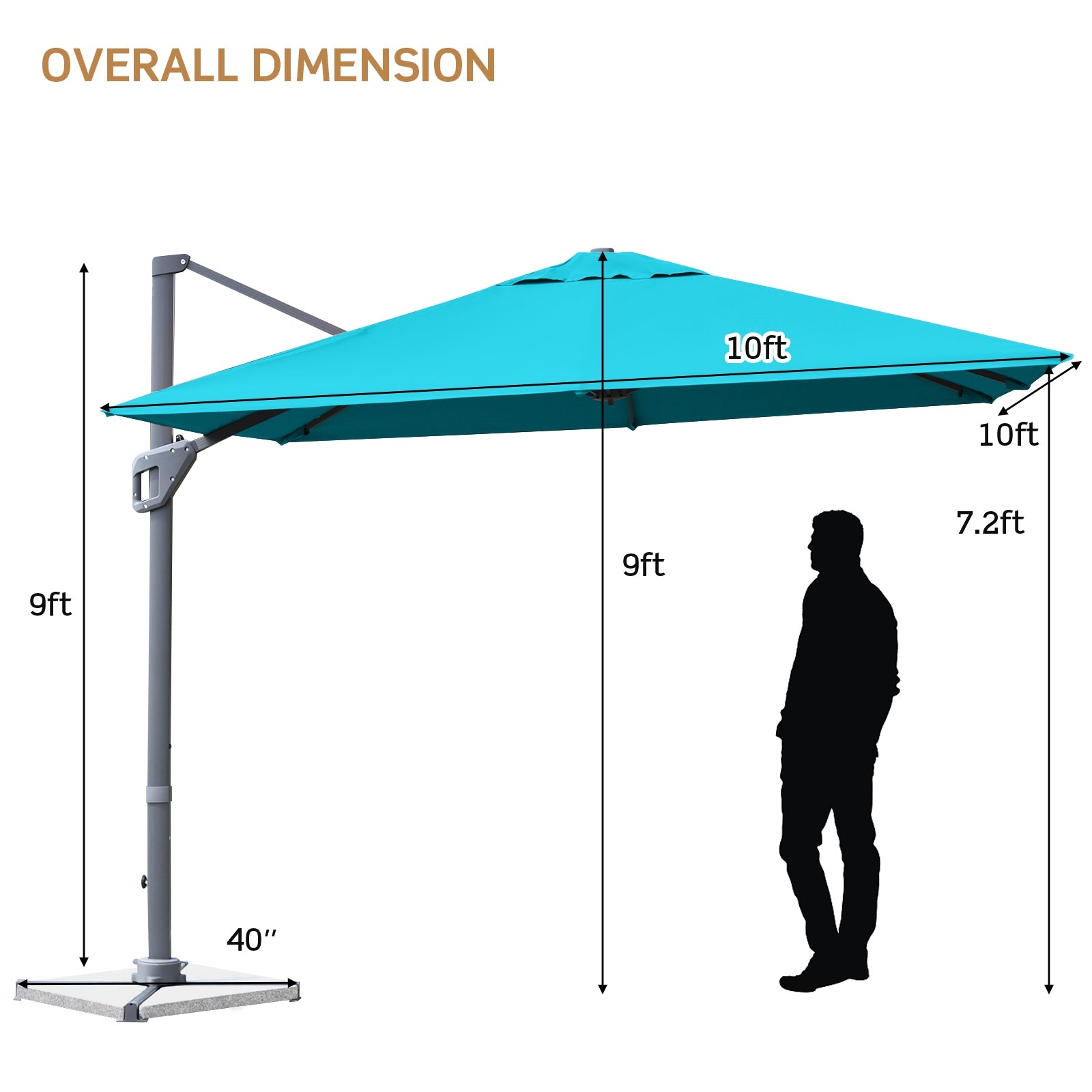 10 x 10 Feet Patio Offset Cantilever Umbrella with Aluminum 360-degree Rotation Tilt, Turquoise Outdoor Umbrellas   at Gallery Canada