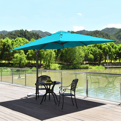 10 x 10 Feet Patio Offset Cantilever Umbrella with Aluminum 360-degree Rotation Tilt, Turquoise Outdoor Umbrellas   at Gallery Canada