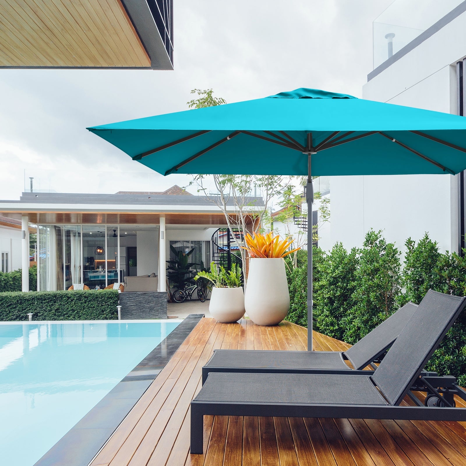 10 x 10 Feet Patio Offset Cantilever Umbrella with Aluminum 360-degree Rotation Tilt, Turquoise Outdoor Umbrellas   at Gallery Canada