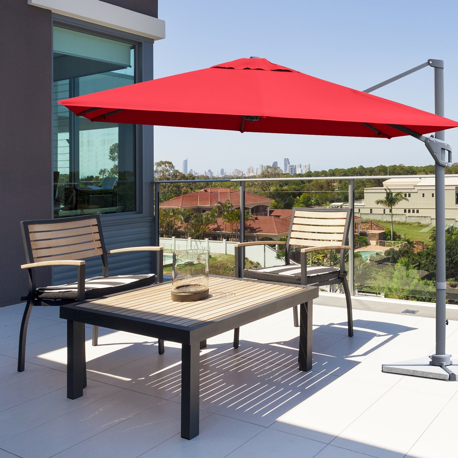 10 x 10 Feet Patio Offset Cantilever Umbrella with Aluminum 360-degree Rotation Tilt, Red Outdoor Umbrellas   at Gallery Canada