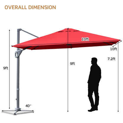 10 x 10 Feet Patio Offset Cantilever Umbrella with Aluminum 360-degree Rotation Tilt, Red Outdoor Umbrellas   at Gallery Canada