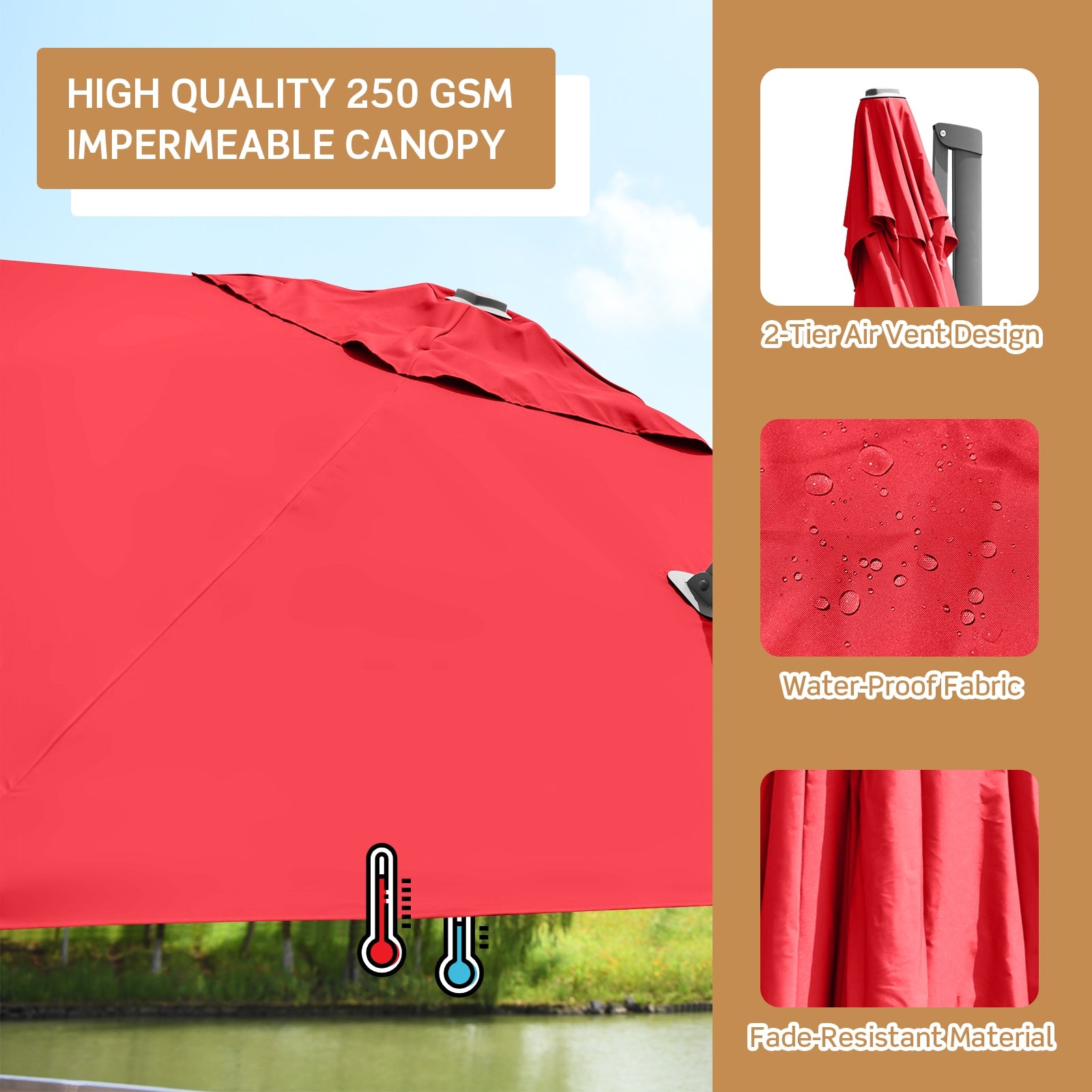 10 x 10 Feet Patio Offset Cantilever Umbrella with Aluminum 360-degree Rotation Tilt, Red Outdoor Umbrellas   at Gallery Canada