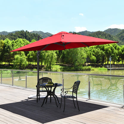 10 x 10 Feet Patio Offset Cantilever Umbrella with Aluminum 360-degree Rotation Tilt, Red Outdoor Umbrellas   at Gallery Canada