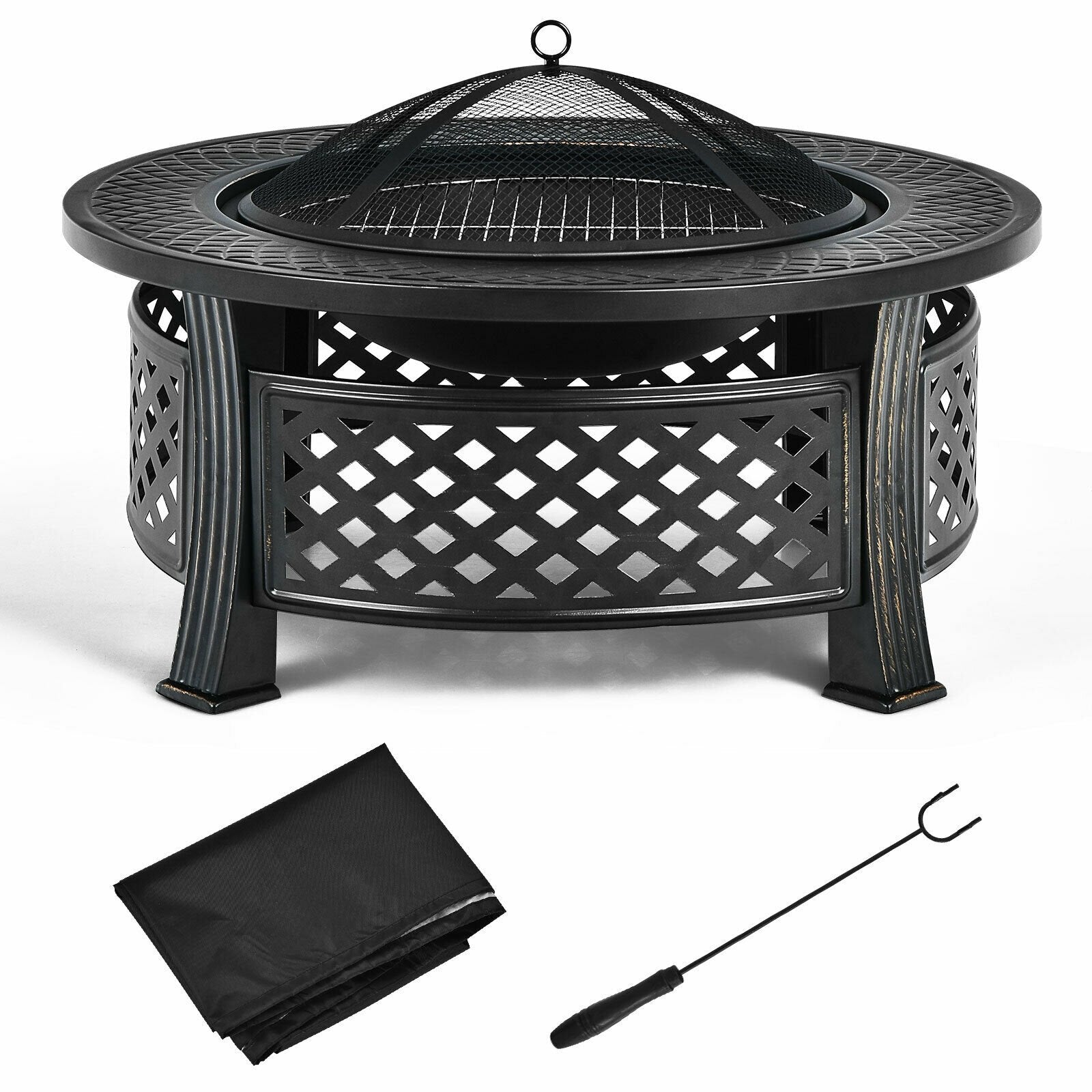 Outdoor Fire Pit with BBQ Grill and High-temp Resistance Finish, Black Fire Pits   at Gallery Canada