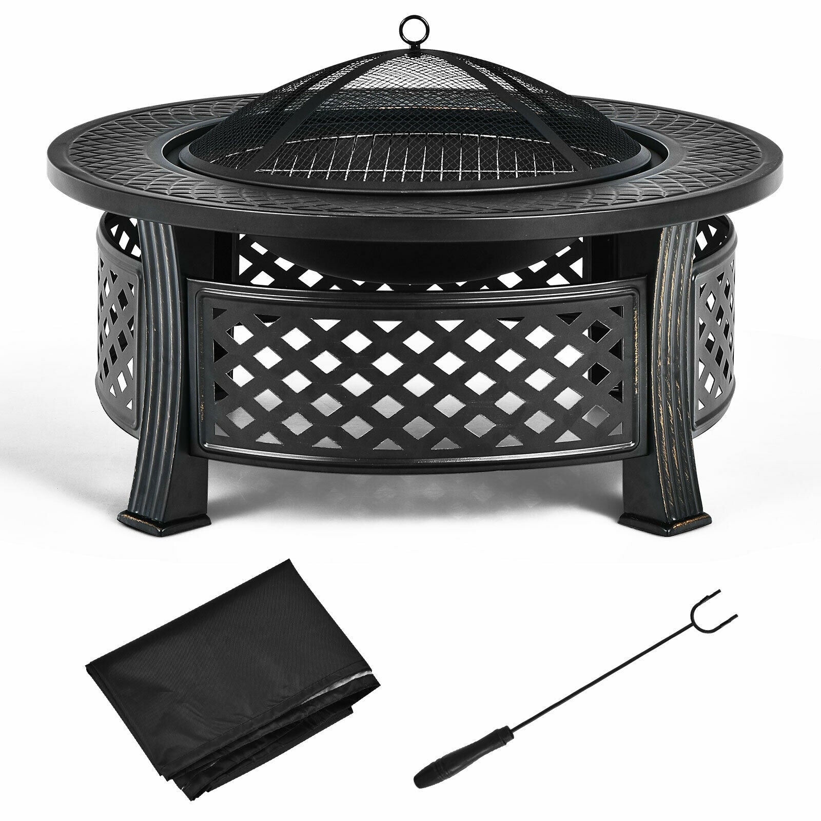 Outdoor Fire Pit with BBQ Grill and High-temp Resistance Finish, Black Fire Pits at Gallery Canada