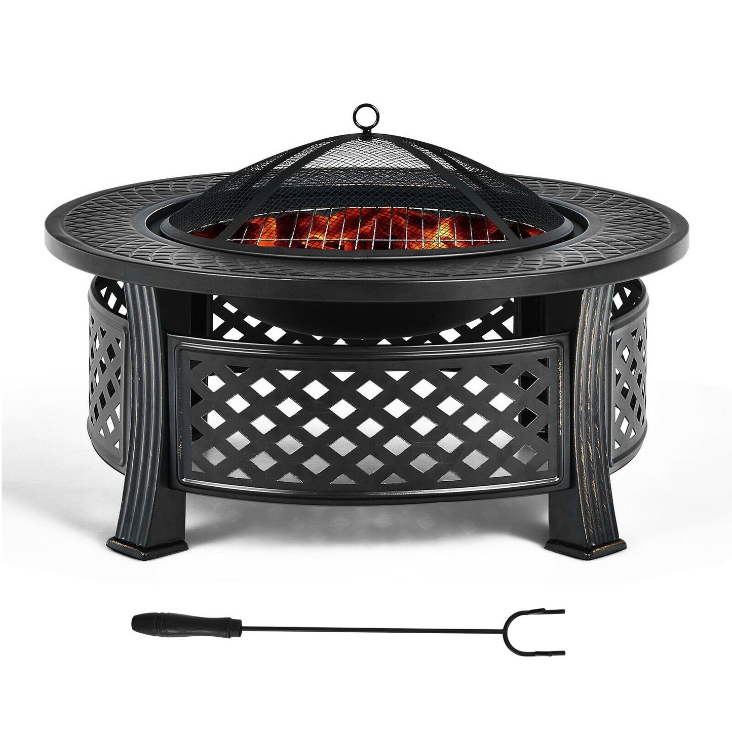 Outdoor Fire Pit with BBQ Grill and High-temp Resistance Finish, Black Fire Pits   at Gallery Canada