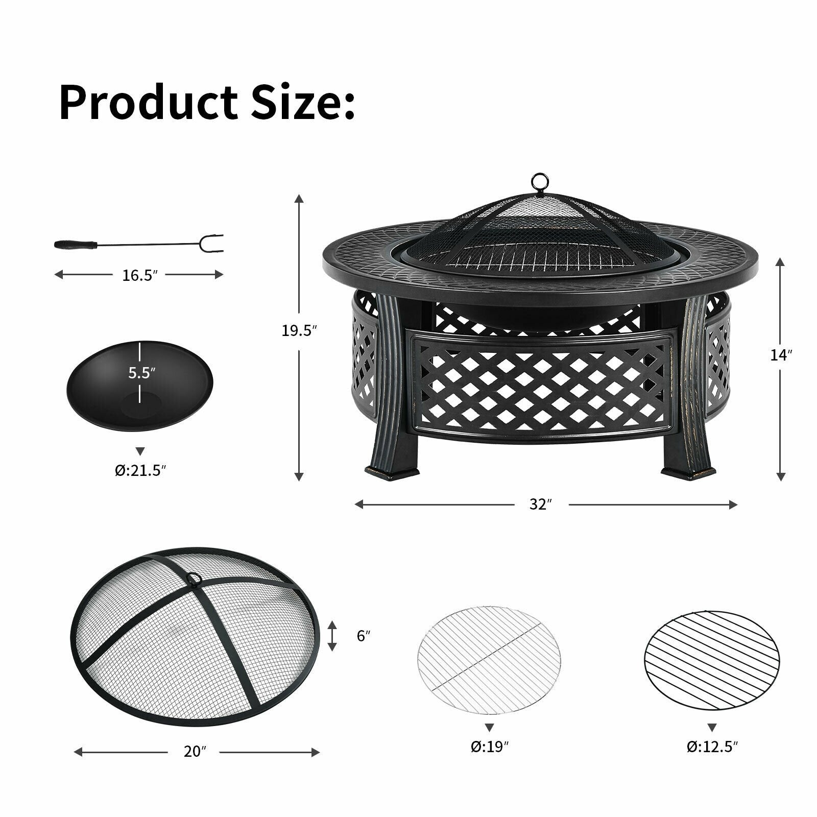 Outdoor Fire Pit with BBQ Grill and High-temp Resistance Finish, Black Fire Pits   at Gallery Canada