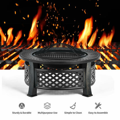 Outdoor Fire Pit with BBQ Grill and High-temp Resistance Finish, Black Fire Pits   at Gallery Canada