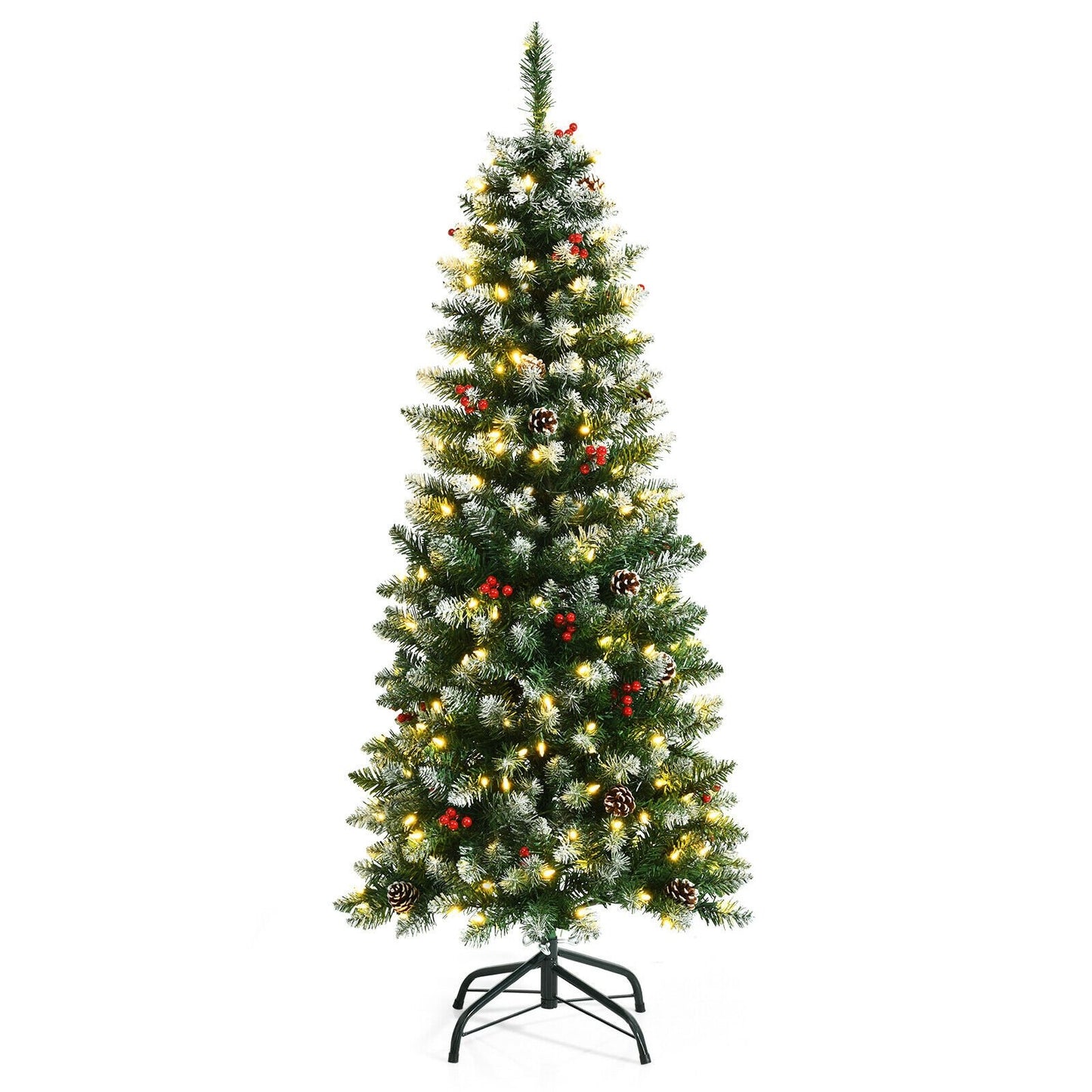 Pre-lit Artificial Pencil Christmas Tree with Pine Cones and Red Berries-5 ft, Green Christmas Tree   at Gallery Canada