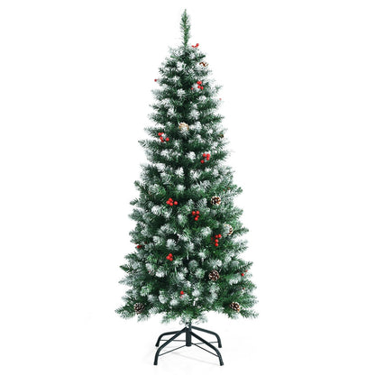 Pre-lit Artificial Pencil Christmas Tree with Pine Cones and Red Berries-5 ft, Green Christmas Tree   at Gallery Canada