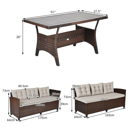 3 Pieces Hand-Woven Rattan Outdoor Sofa Set with Dining Table, Brown Outdoor Sectionals   at Gallery Canada