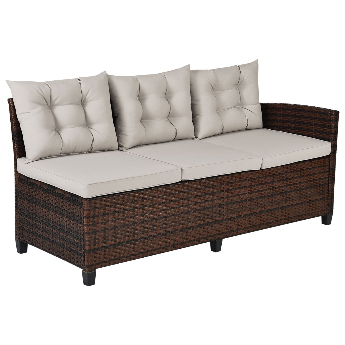 3 Pieces Hand-Woven Rattan Outdoor Sofa Set with Dining Table, Brown Outdoor Sectionals   at Gallery Canada