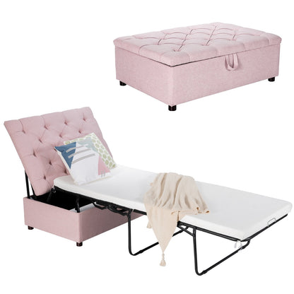 Folding Ottoman Sleeper Bed with Mattress for Guest Bed and Office Nap, Pink Folding Beds   at Gallery Canada