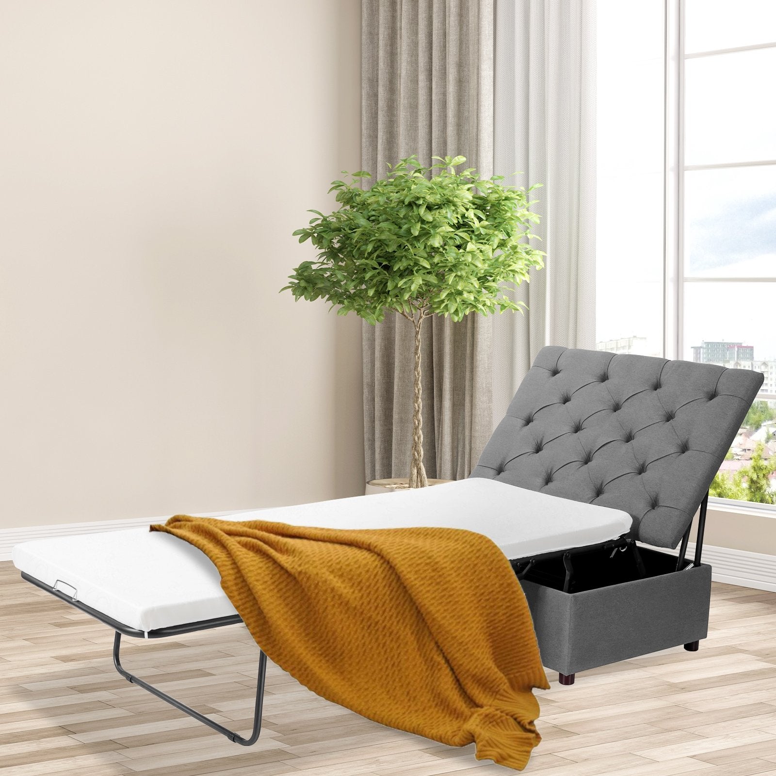 Folding Ottoman Sleeper Bed with Mattress for Guest Bed and Office Nap, Gray Folding Beds   at Gallery Canada