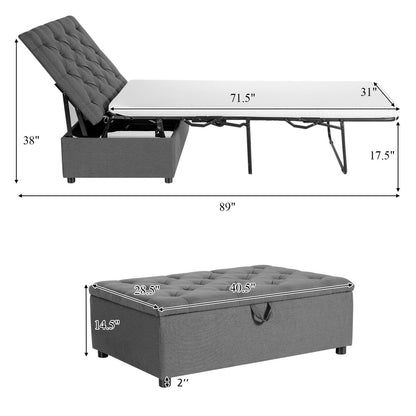 Folding Ottoman Sleeper Bed with Mattress for Guest Bed and Office Nap, Gray Folding Beds   at Gallery Canada