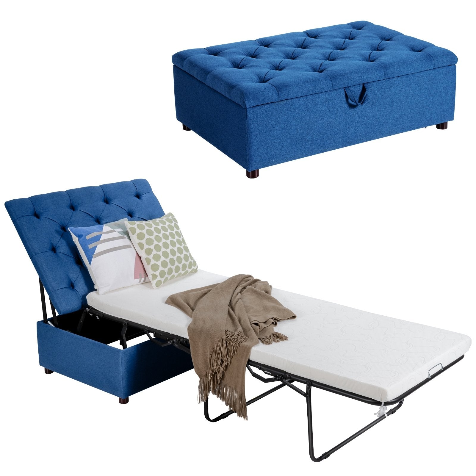 Folding Ottoman Sleeper Bed with Mattress for Guest Bed and Office Nap, Blue Folding Beds   at Gallery Canada