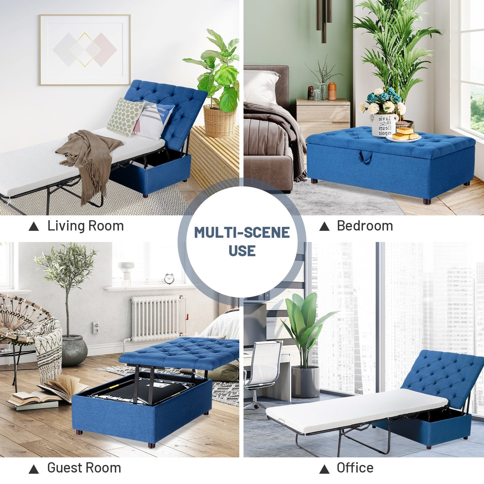 Folding Ottoman Sleeper Bed with Mattress for Guest Bed and Office Nap, Blue - Gallery Canada