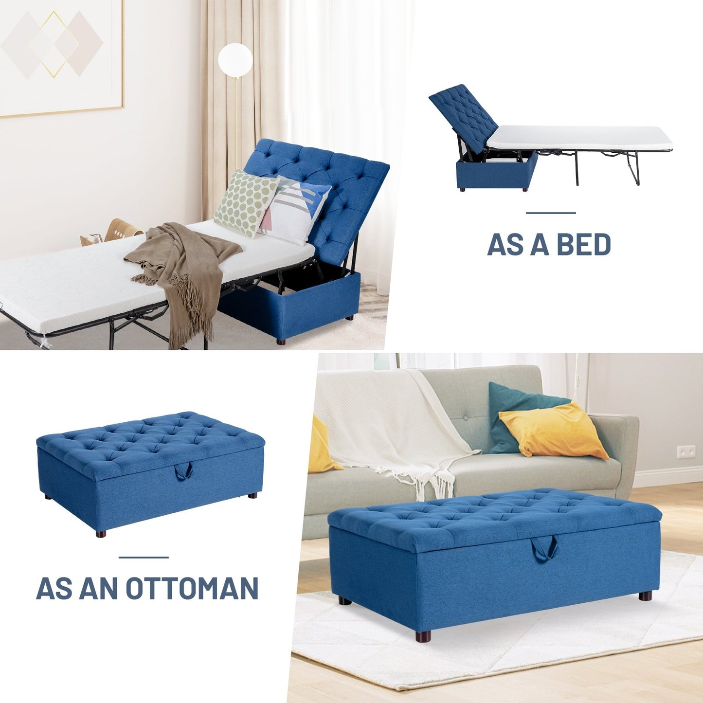 Folding Ottoman Sleeper Bed with Mattress for Guest Bed and Office Nap, Blue Folding Beds   at Gallery Canada