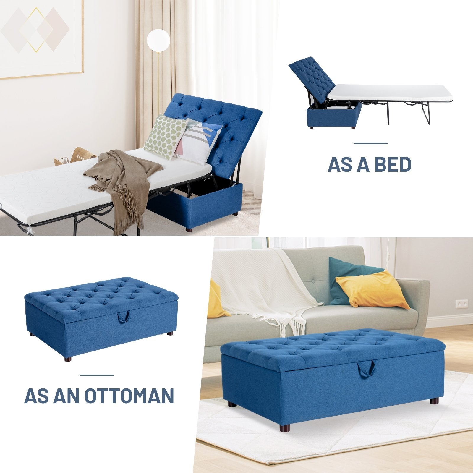 Folding Ottoman Sleeper Bed with Mattress for Guest Bed and Office Nap, Blue - Gallery Canada