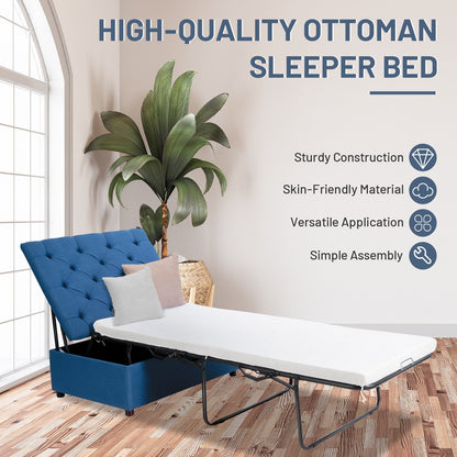 Folding Ottoman Sleeper Bed with Mattress for Guest Bed and Office Nap, Blue - Gallery Canada