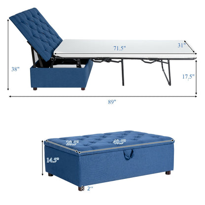 Folding Ottoman Sleeper Bed with Mattress for Guest Bed and Office Nap, Blue Folding Beds   at Gallery Canada