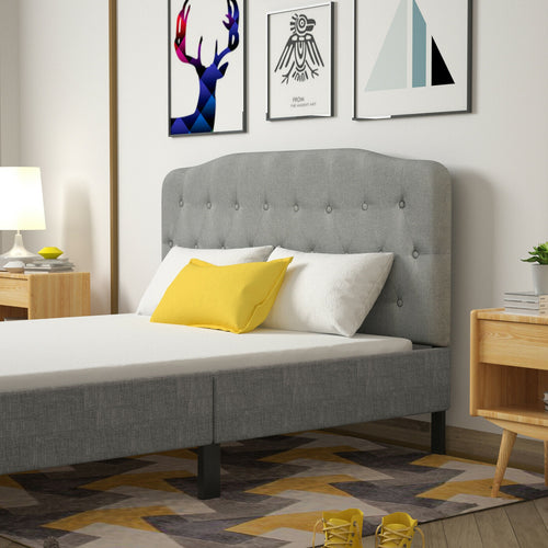 Queen Upholstered Headboard with Adjustable Heights, Light Gray