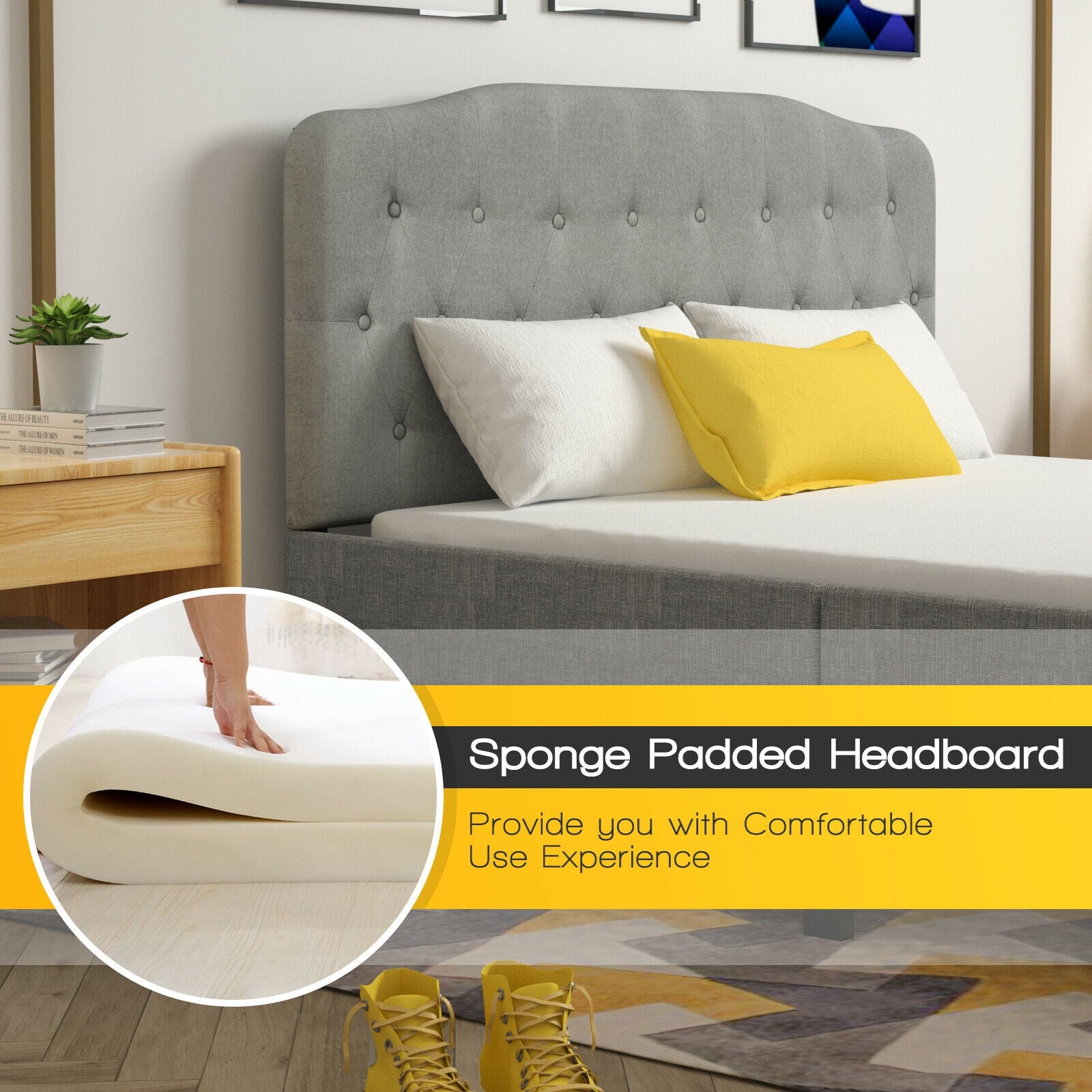Queen Upholstered Headboard with Adjustable Heights, Light Gray Headboards at Gallery Canada