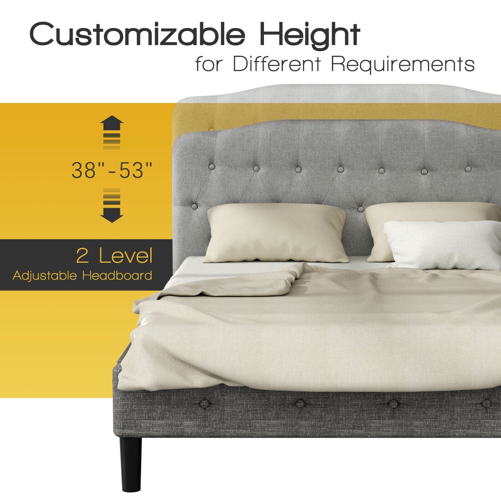 Queen Upholstered Headboard with Adjustable Heights, Light Gray Headboards   at Gallery Canada