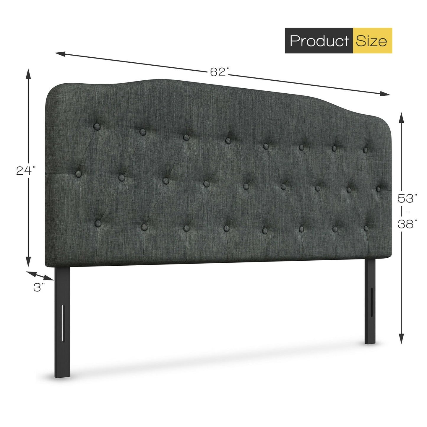 Queen Upholstered Headboard with Adjustable Heights, Dark Gray - Gallery Canada