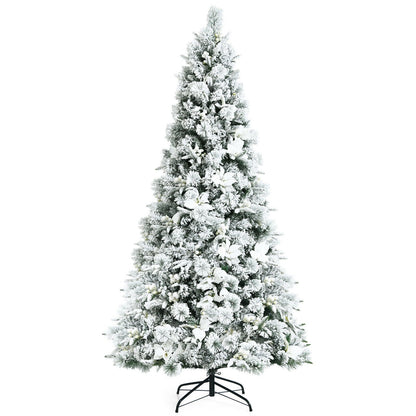 7 Feet Snow Flocked Christmas Tree with Poinsettia Flowers, White Christmas Tree   at Gallery Canada