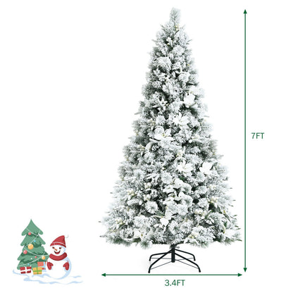 7 Feet Snow Flocked Christmas Tree with Poinsettia Flowers, White Christmas Tree   at Gallery Canada