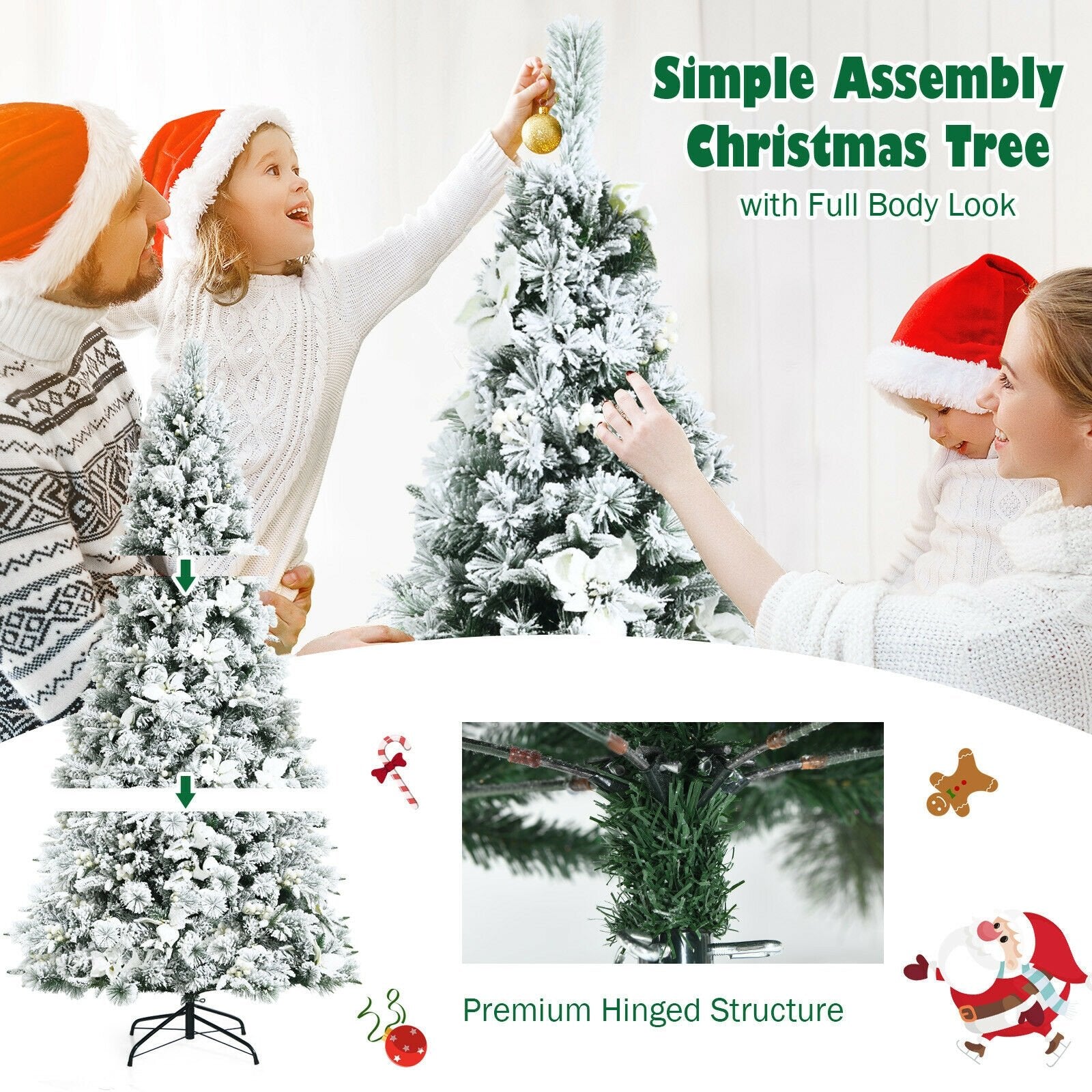 7 Feet Snow Flocked Christmas Tree with Poinsettia Flowers, White Christmas Tree   at Gallery Canada