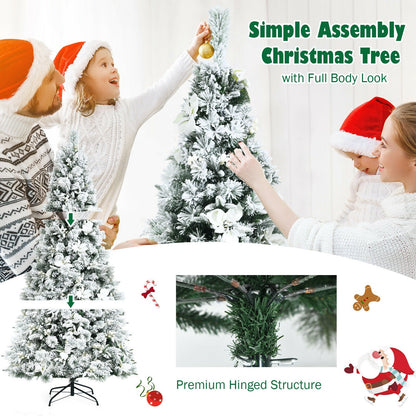 7 Feet Snow Flocked Christmas Tree with Poinsettia Flowers, White Christmas Tree   at Gallery Canada