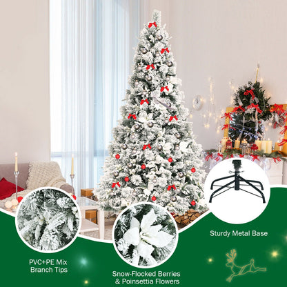 7 Feet Snow Flocked Christmas Tree with Poinsettia Flowers, White Christmas Tree   at Gallery Canada