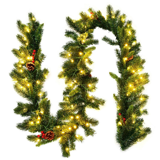 9 Feet Pre-lit Artificial Christmas Garland Red Berries with LED, Green Christmas Decor & Accessories   at Gallery Canada