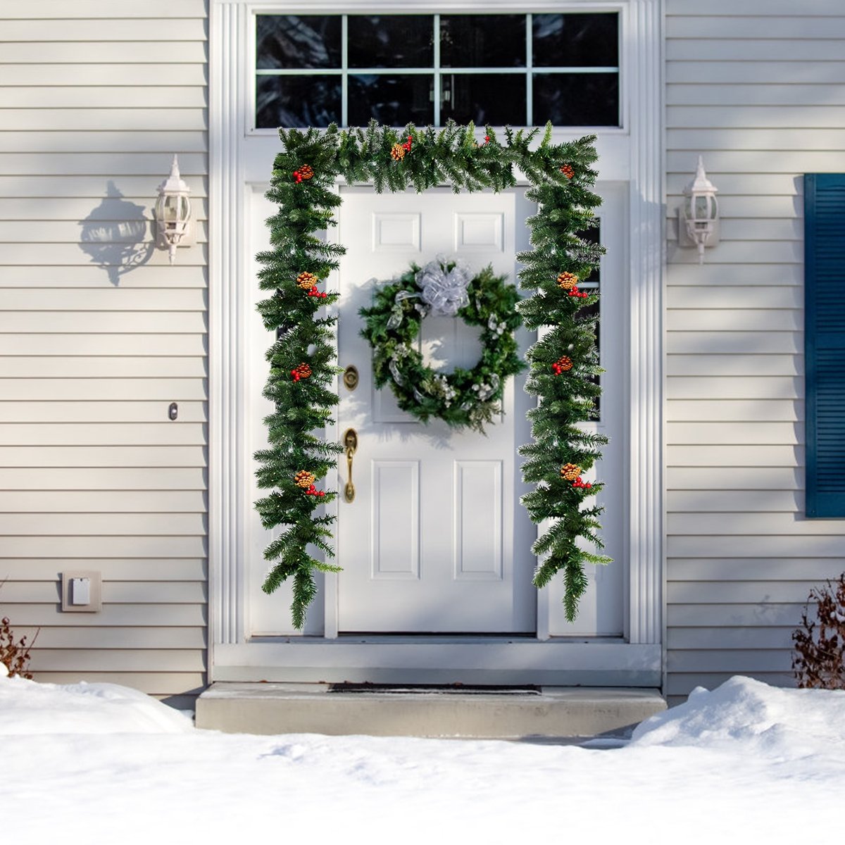 9 Feet Pre-lit Artificial Christmas Garland Red Berries with LED, Green Christmas Decor & Accessories   at Gallery Canada