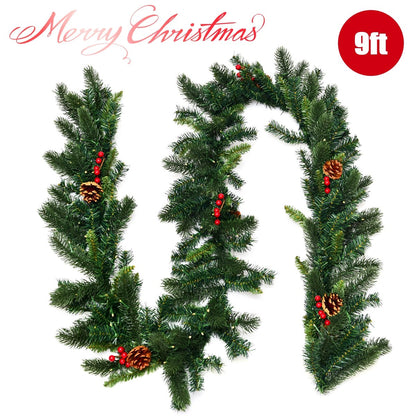 9 Feet Pre-lit Artificial Christmas Garland Red Berries with LED, Green Christmas Decor & Accessories   at Gallery Canada