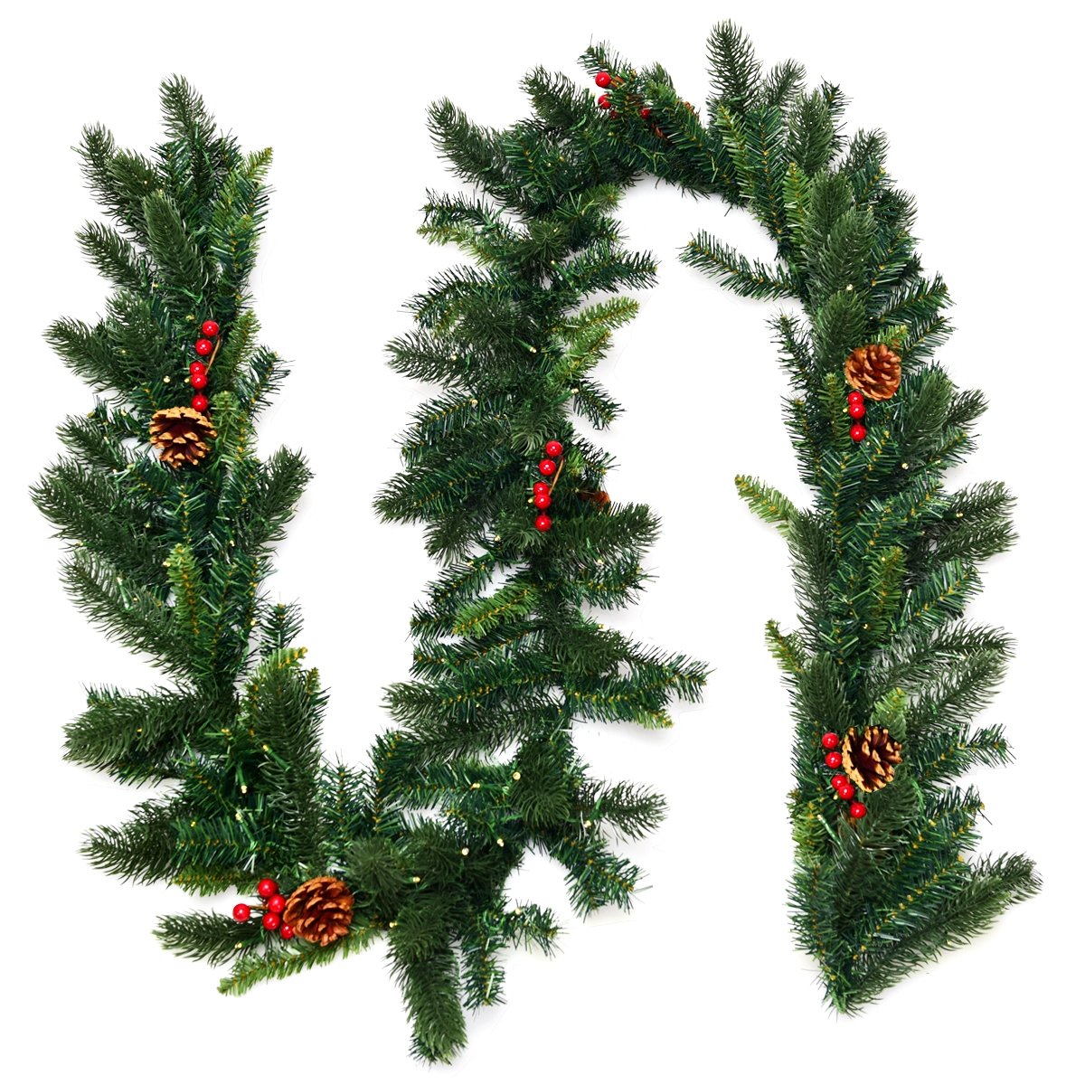 9 Feet Pre-lit Artificial Christmas Garland Red Berries with LED, Green Christmas Decor & Accessories   at Gallery Canada