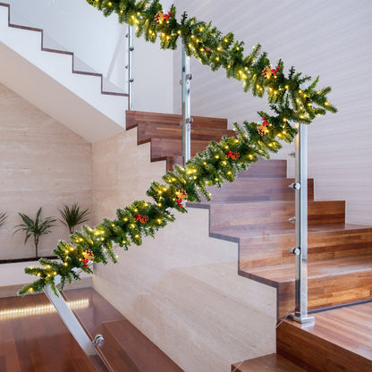 9 Feet Pre-lit Artificial Christmas Garland Red Berries with LED, Green Christmas Decor & Accessories   at Gallery Canada