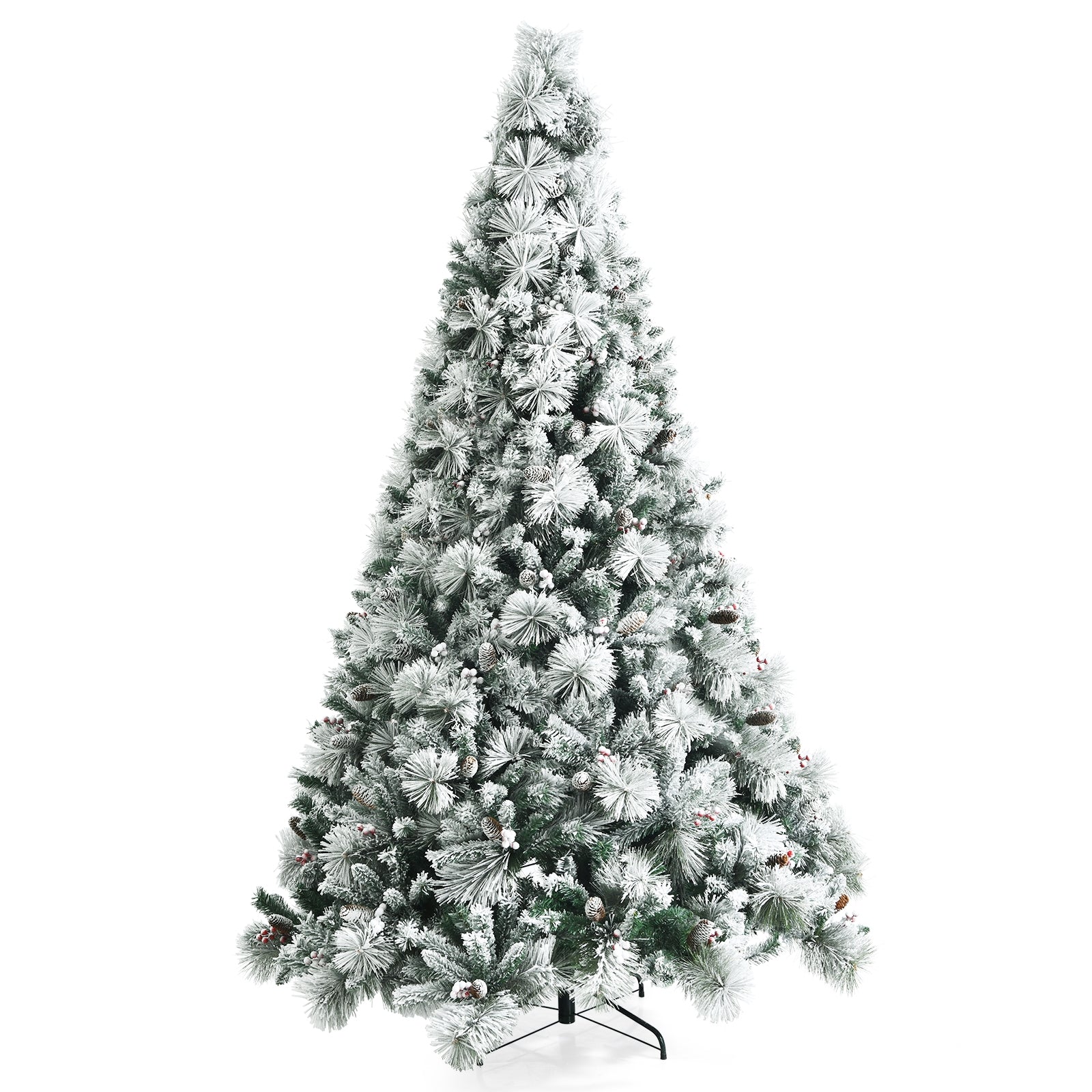 8 Feet Snow Flocked Christmas Tree Glitter Tips with Pine Cone and Red Berries, Green Christmas Tree Green at Gallery Canada