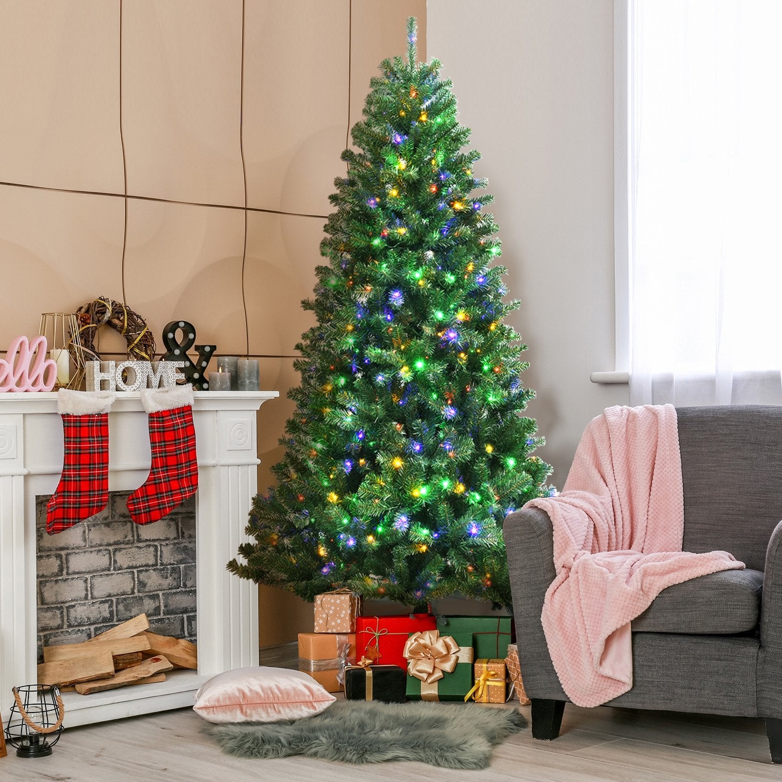 Artificial Hinged Christmas Tree with Remote-controlled Color-changing LED Lights-8', Green Christmas Tree   at Gallery Canada